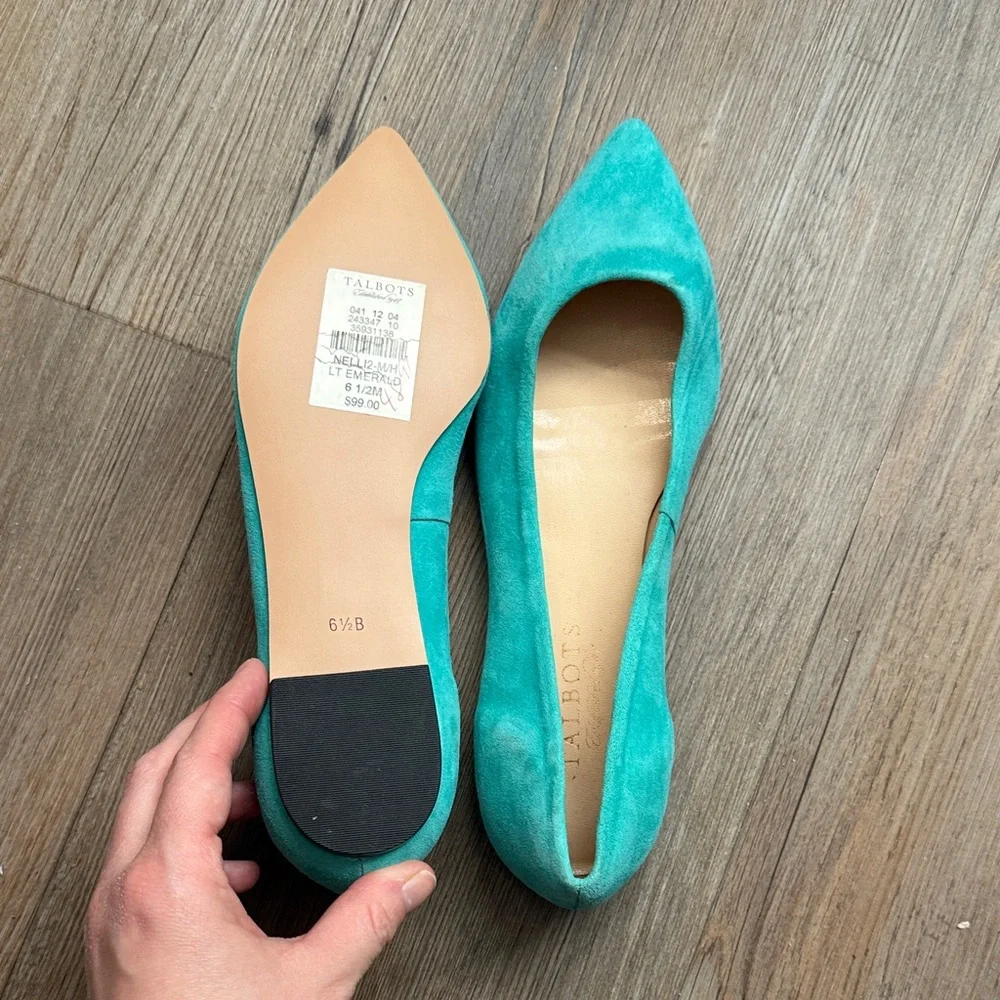 Talbots Teal Suede Pointed-Toe Flats NWT - Picture 3 of 3